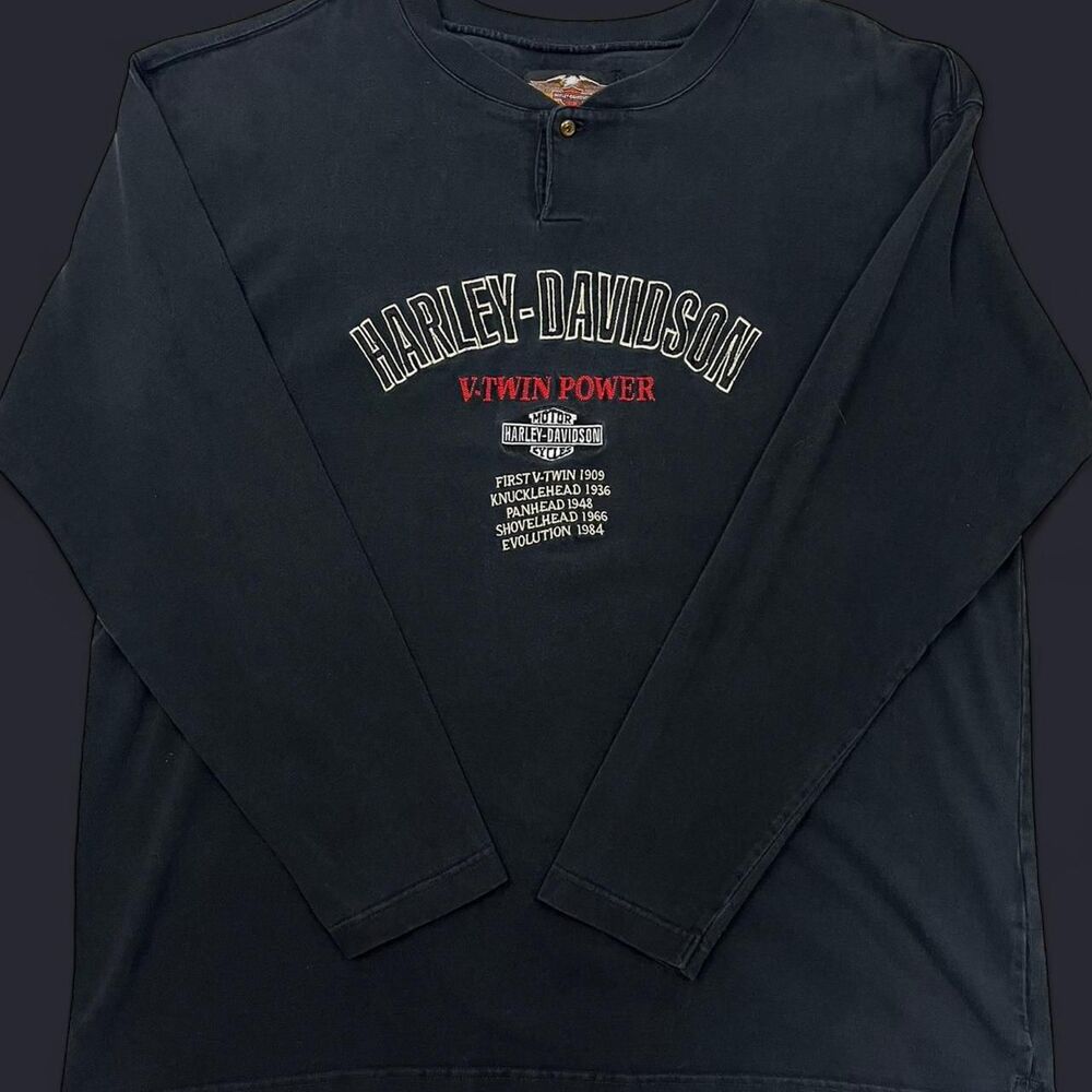 Vintage Harley Davidson Embroidered V-Twin Power Long Sleeve shirt